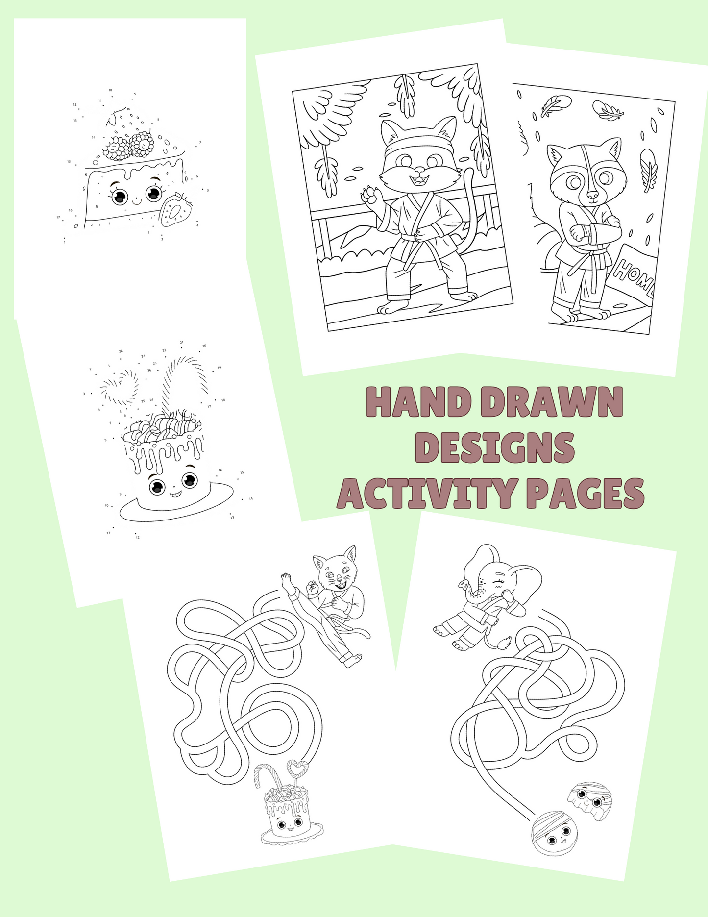 Activity Coloring Dot-to-dot Kids Mazes Homeschool Busy Book Party Games | Candy Marital Arts Theme Pages | Printable PDF Download