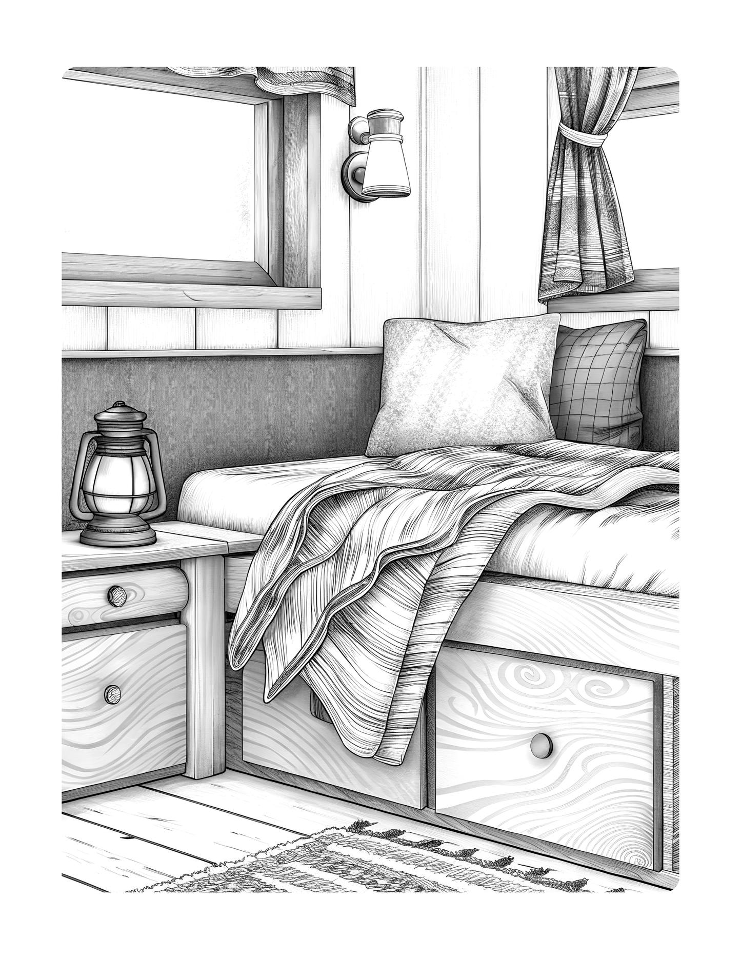 Interior coloring page from 'Retro Camp Vibes Coloring Book Vol 2' — grayscale digital PDF by CMH Publishing