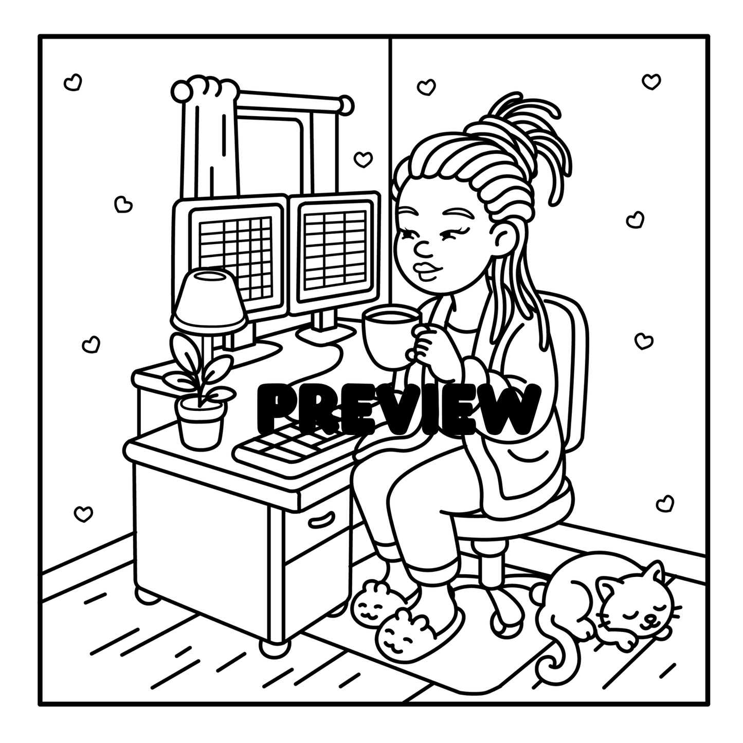 Cozy Black Girl Magical Moments Digital PDF Coloring Book