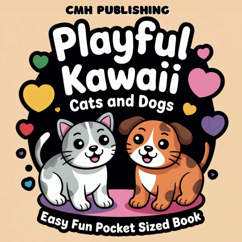Playful Kawaii Cats and Dogs Pocket Coloring Book
