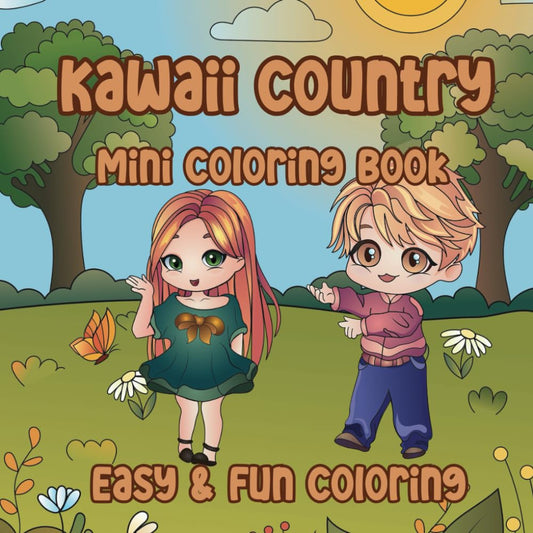 Kawaii Country Mini Coloring Book, Pocket Sized Easy and Fun Coloring Pages for Adults, Teens, and Kids