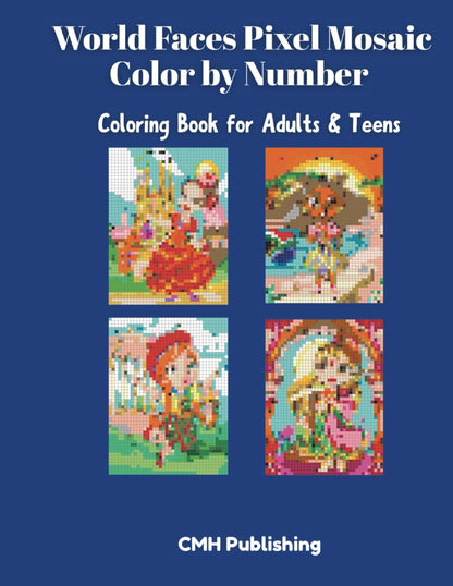 World Faces Pixel Mosaic Color by Number Coloring Book