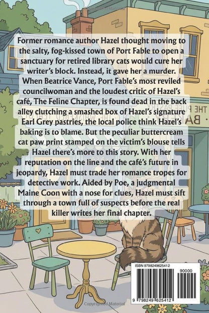 Back cover of 'Buttercream and Betrayal: A Feline Chapter Mystery' — cozy mystery novel by Emily K. Clark