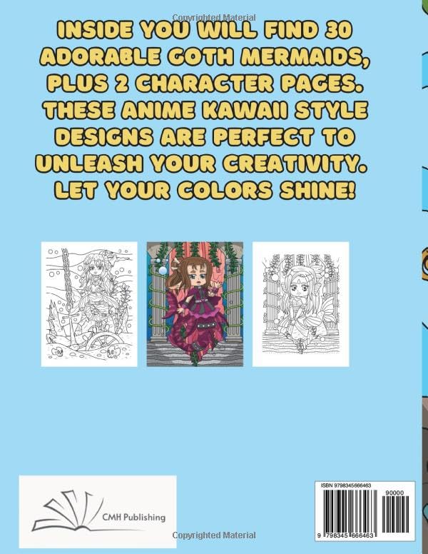 Mermaid Chibi Goth Girls Coloring Book, Adorable Kawaii Scenes For Kids, Teens & Adults