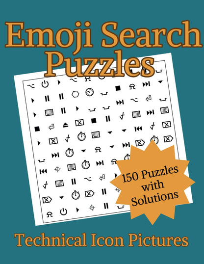 Emoji Search Puzzles Book, 150 Unique Word Search With Technical Icon Symbols Puzzle Book
