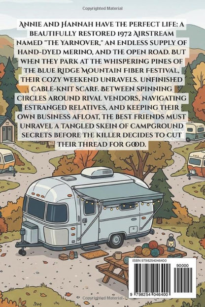 Back cover of 'Knit One, Boom Two: A Mobile RV Yarn Shop Mystery' — cozy mystery novel by Emily K. Clark