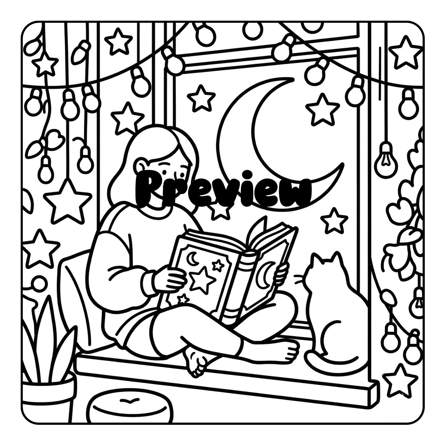 Interior preview pages from 'Moonlit Magic & Cozy Spells Coloring Book' — printable digital PDF by CMH Publishing