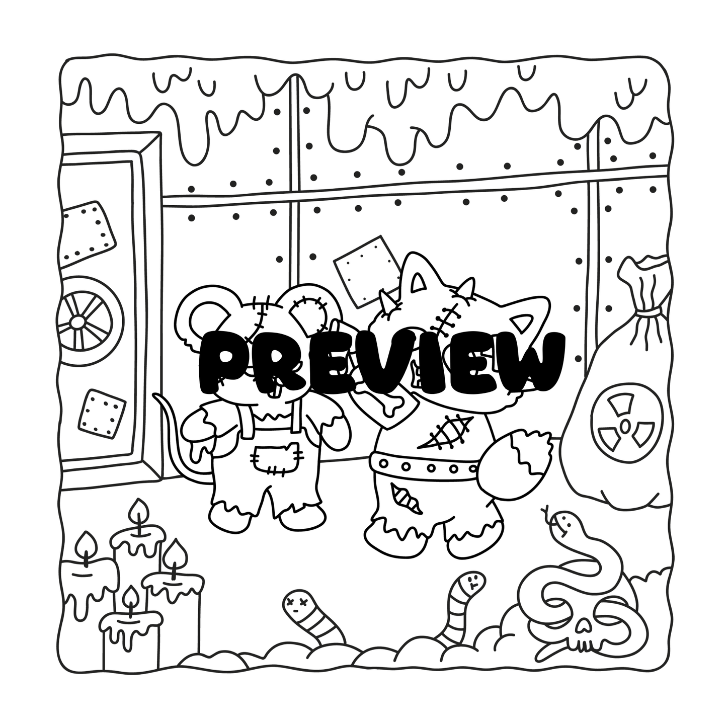 Cozy Zombie Friends PDF Coloring Book | 20 Hand-Drawn Scenes