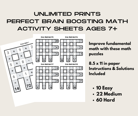 Cross Math Puzzles Printable PDF – 92 Math Logic Worksheets Easy to Hard