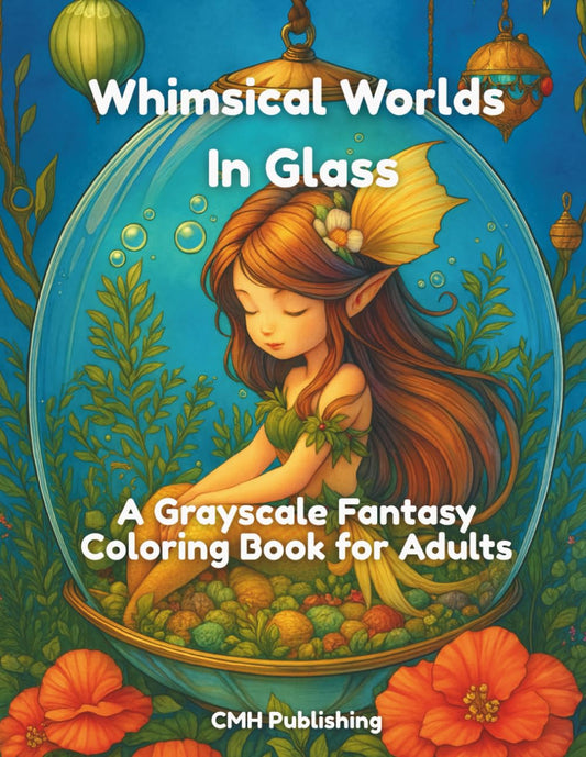 Whimsical Worlds in Glass: A Grayscale Fantasy Coloring Book