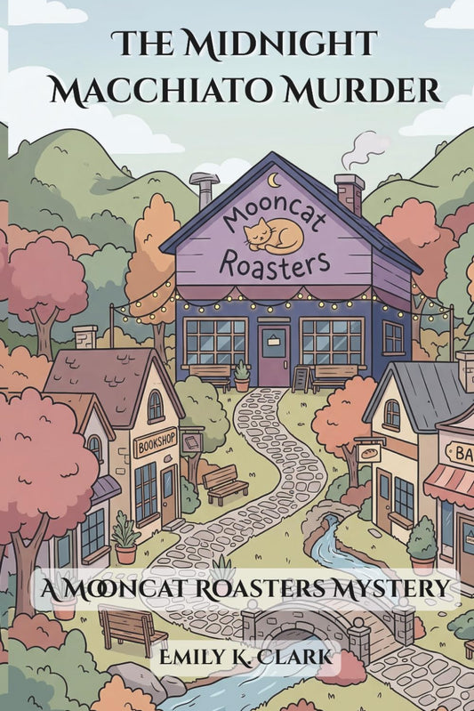 Cover of 'The Midnight Macchiato Murder: A Mooncat Roasters Mystery' — cozy mystery novel by Emily K. Clark