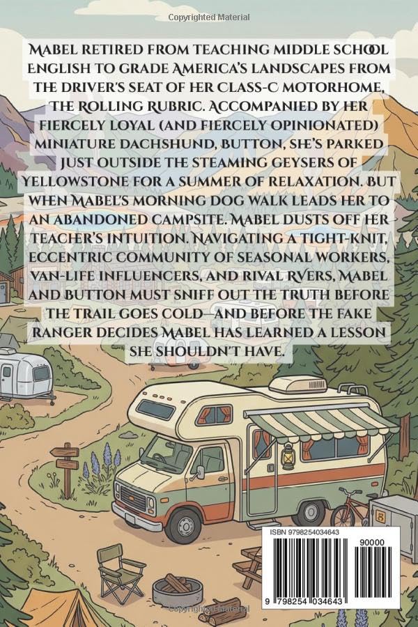 Back cover of 'Geysers, Guilt, and Griddlecakes: A National Park RV Mystery' — by Emily K. Clark