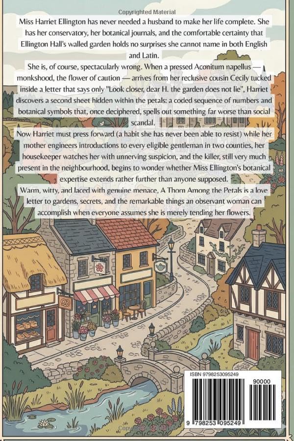 Back cover of 'A Thorn Among the Petals: A Harriet Ellington Botanical Mystery' — by Emily K. Clark