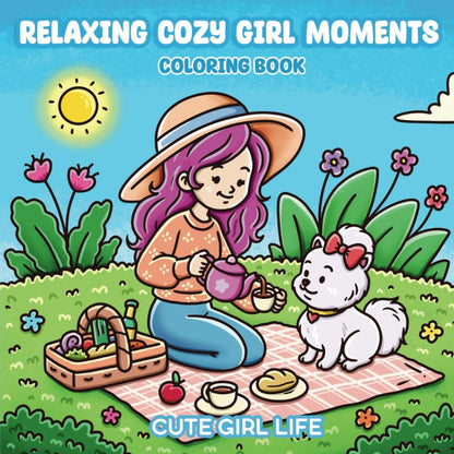 Relaxing Cozy Girl Pet Moments Coloring Book, Cute Girl Life Featuring Adorable Pet Moments, Everyday Activities, and Cozy Scenes