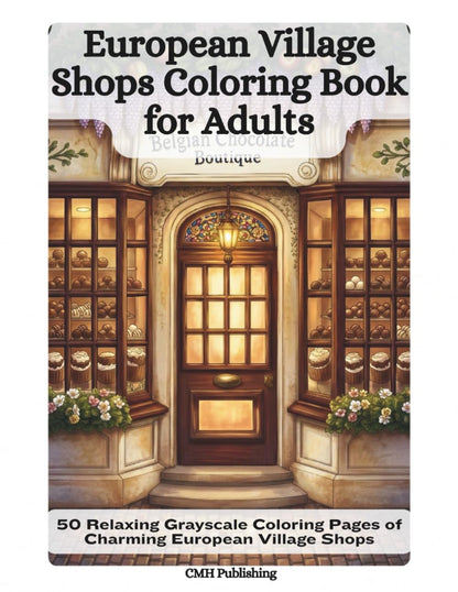 European Village Shops Coloring Book for Adults