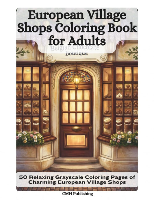 European Village Shops Coloring Book for Adults