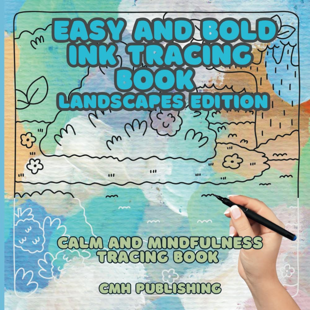 Easy and Bold Ink Tracing Landscapes Book, Mindfulness Trace Coloring Book for Adults