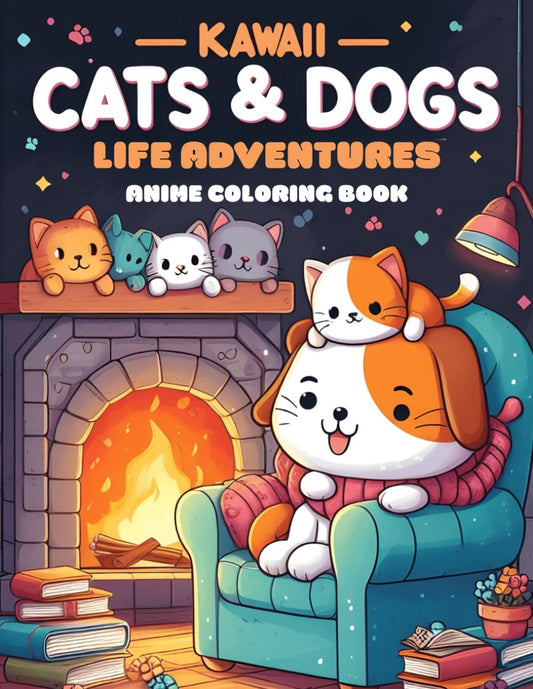 Kawaii Cats and Dogs Life Adventures: Anime Coloring Book