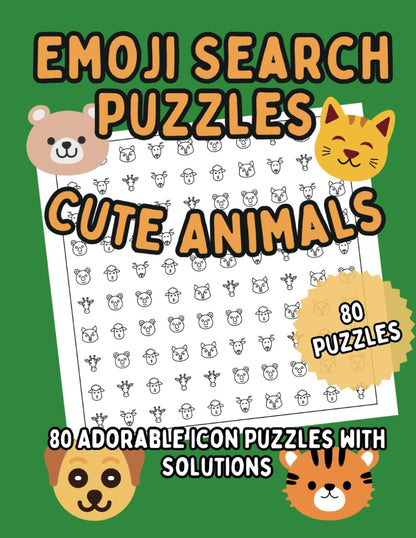 Emoji Search Puzzles Cute Animals, 80 Brain Challenging Unique Word Search Puzzles with Solutions