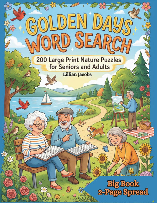 Cover of 'Golden Days Word Search: 200 Large Print Nature Puzzles for Seniors and Adults' — by Lillian Jacobs