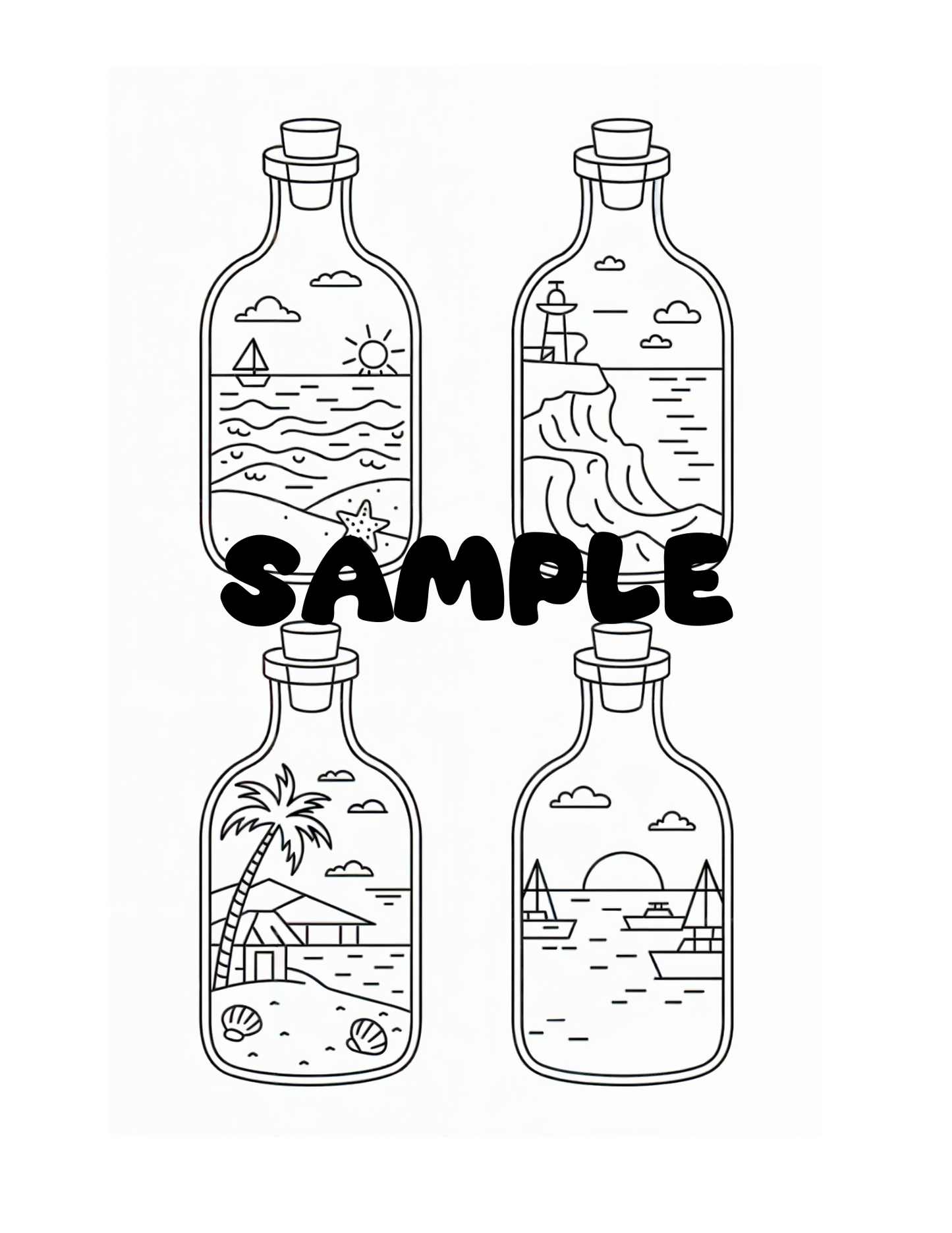 Beach Views Coloring Pages | Views from Jars Lantern and More | Stress Relief Relaxation Activity for Teens Adults | Digital Printable PDF