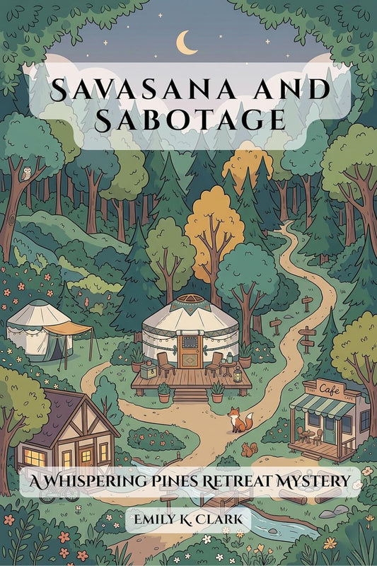 Cover of 'Savasana and Sabotage: A Whispering Pines Retreat Mystery' — cozy mystery novel by Emily K. Clark