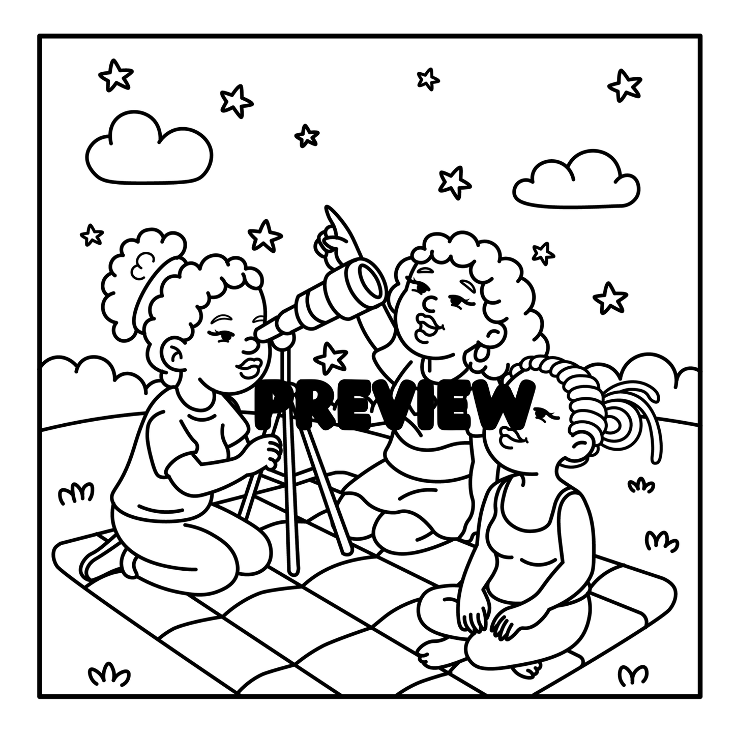Cozy Black Girl Magical Moments Digital PDF Coloring Book