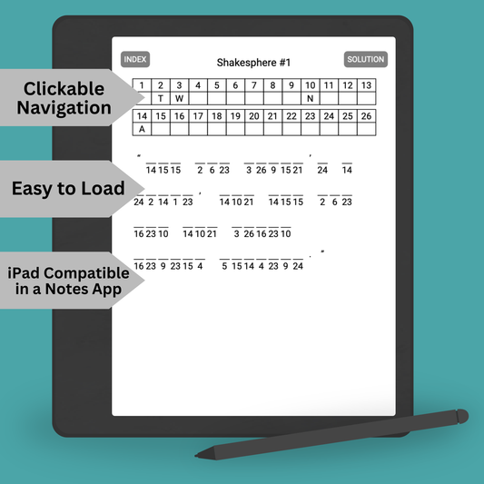 Digital Cryptogram Puzzle Book for Kindle Scribe