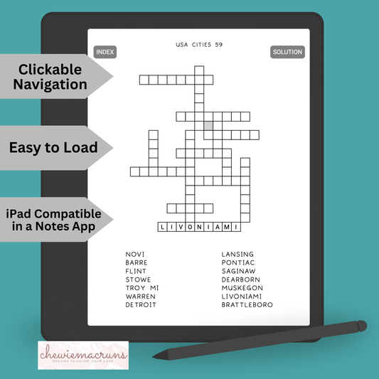 Kindle Scribe Word Fill-In Puzzles for Adults American Places