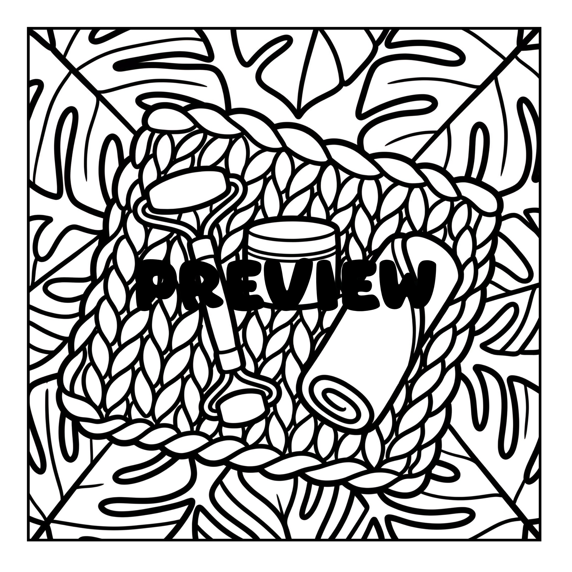 Spa elements coloring page on a mat with floral accents.