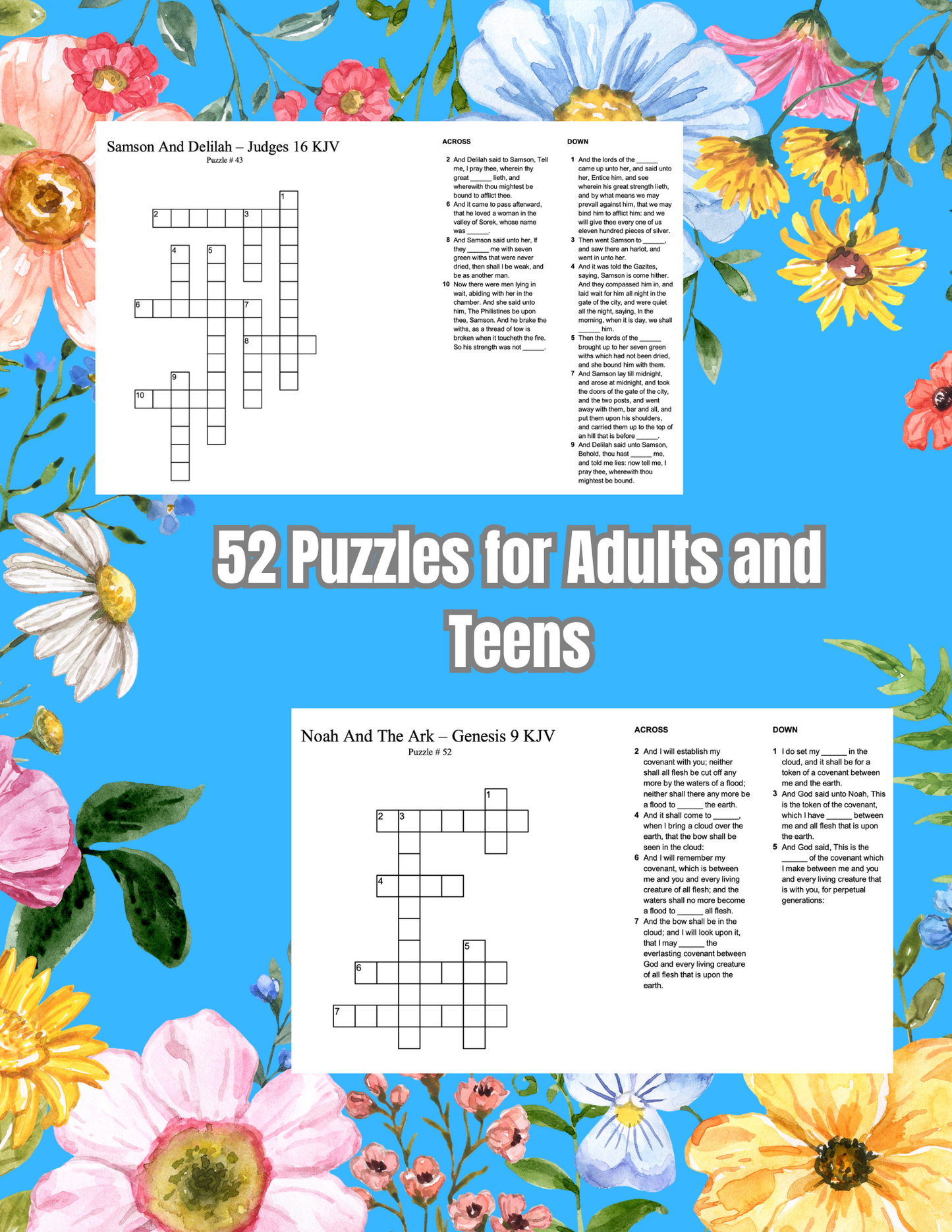 Bible Scripture Crosswords | 52 Printable Christian Crossword Puzzles Book for Adults, Seniors, and Teens