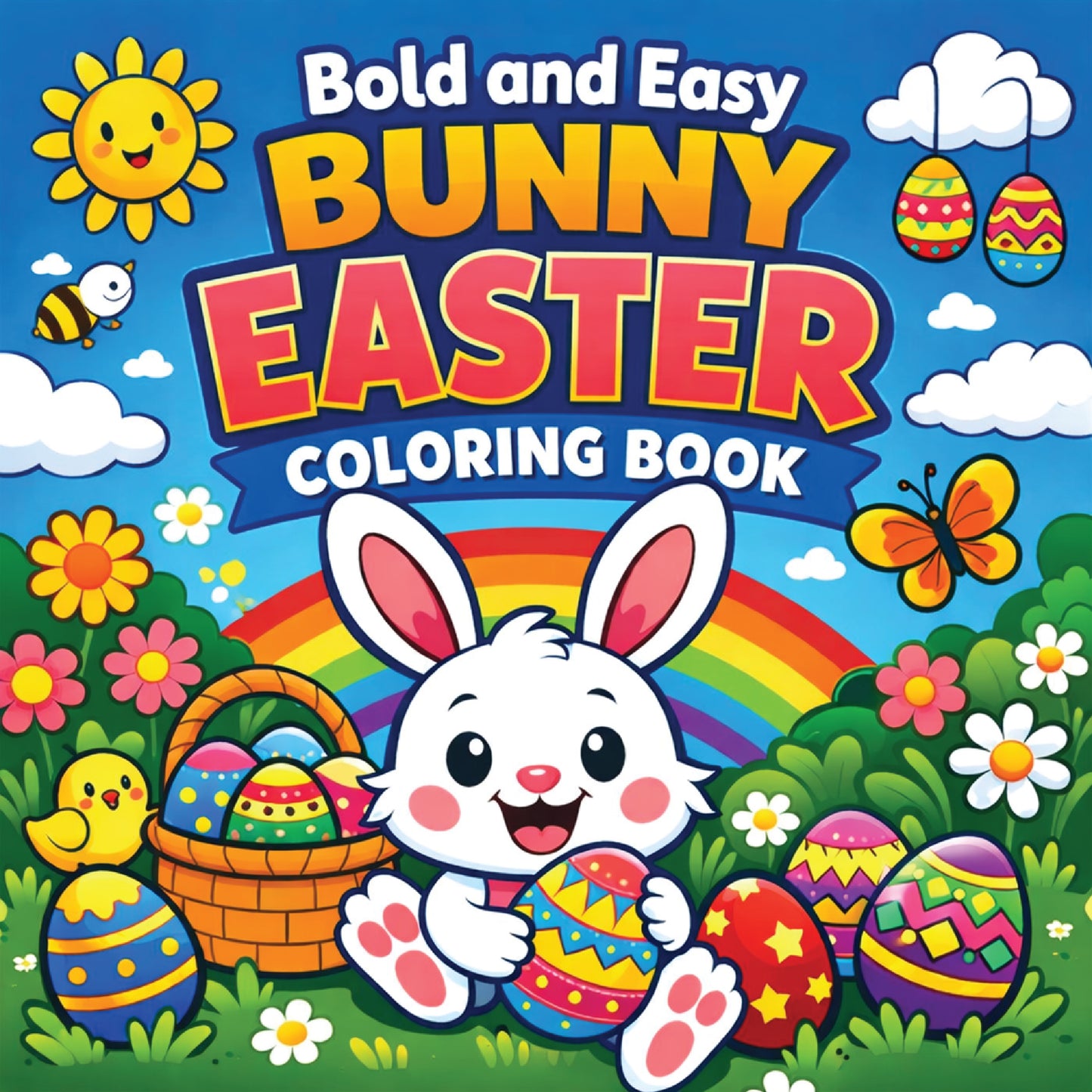 Bold and Easy Cozy Easter Spring Coloring Book for Kids | 45Adorable Animal Friends Coloring Pages | Printable PDF Digital Download