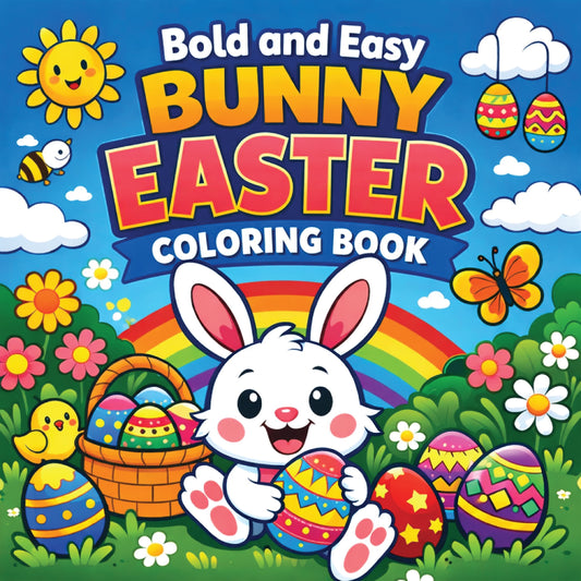 Bold and Easy Cozy Easter Spring Coloring Book for Kids | 45Adorable Animal Friends Coloring Pages | Printable PDF Digital Download