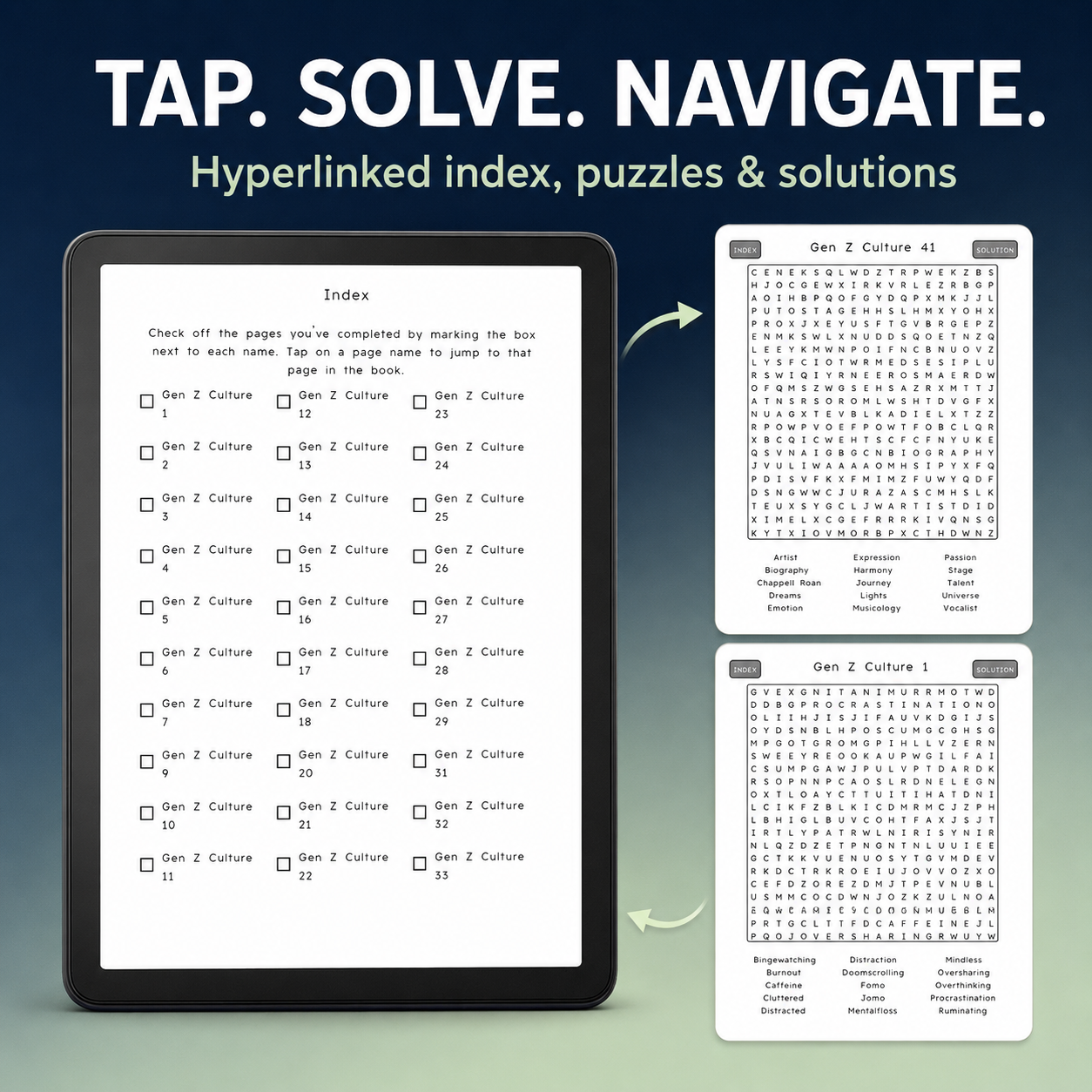 Gen Z Pop Culture Word Search for Kindle Scribe | 80 Interactive Puzzles for Adults