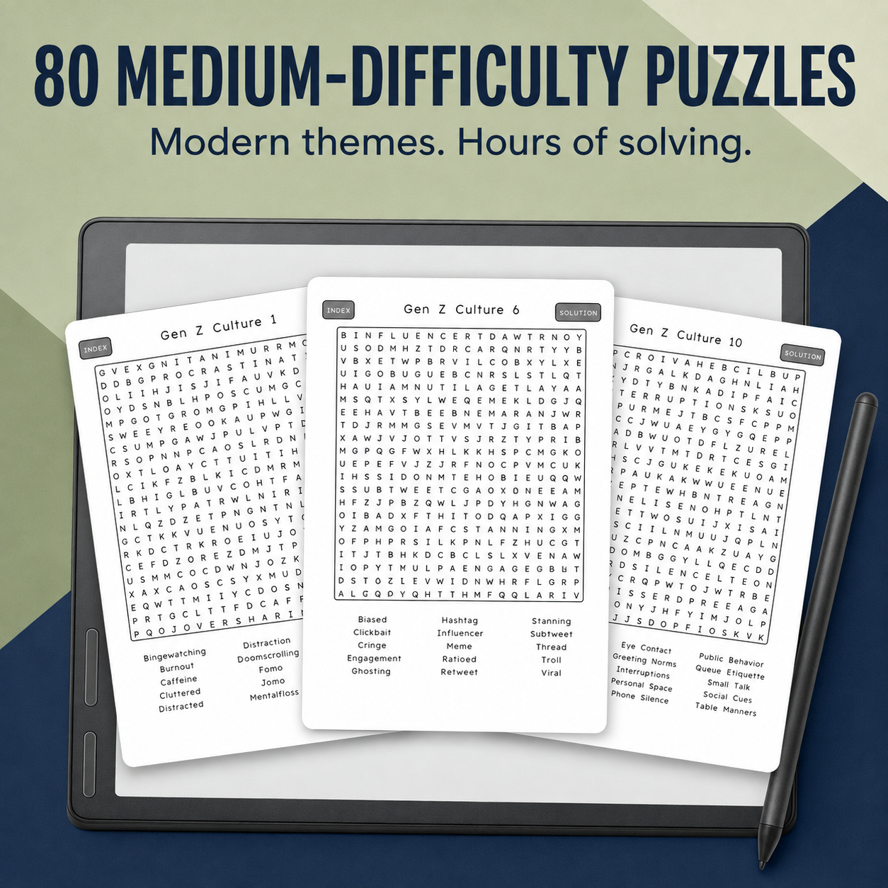 Gen Z Pop Culture Word Search for Kindle Scribe | 80 Interactive Puzzles for Adults