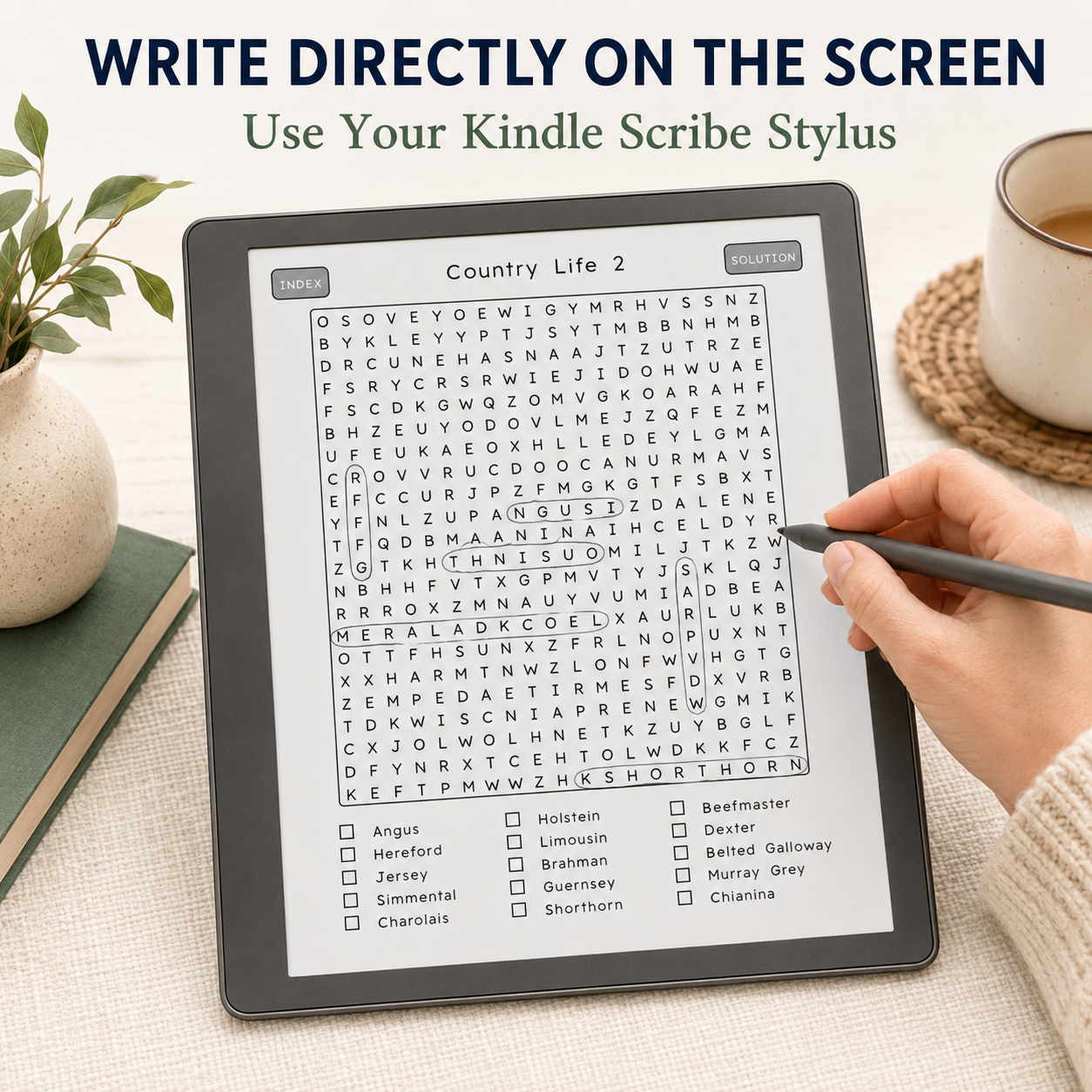 Country Life Word Search for Kindle Scribe – 100 Easy Interactive Puzzles for Adults & Teens