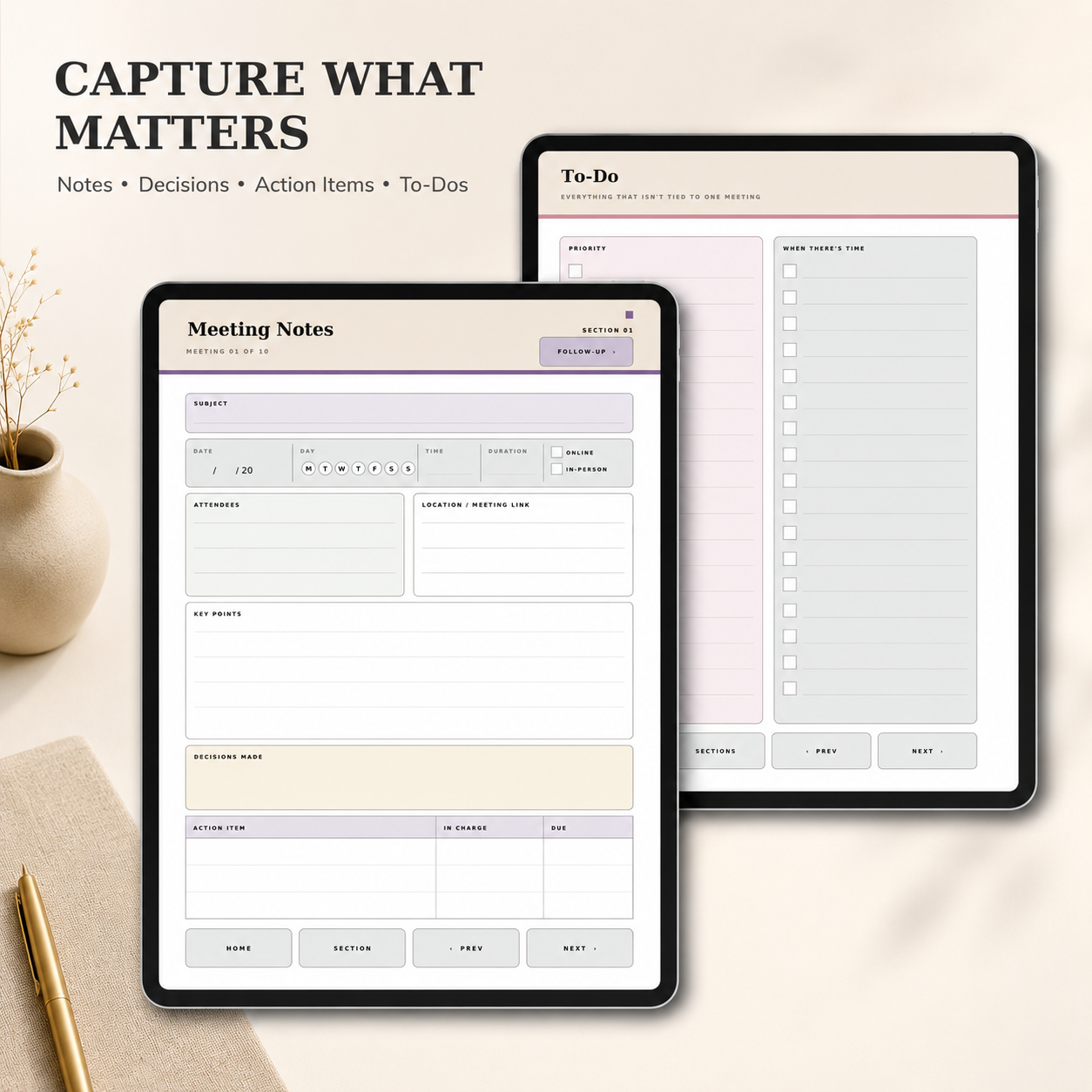 Interactive Meeting Notebook for Kindle Scribe | Hyperlinked Digital Meeting Planner