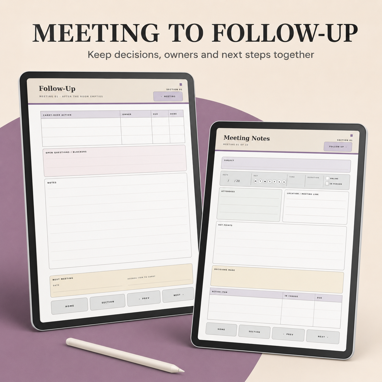 Interactive Meeting Notebook for Kindle Scribe | Hyperlinked Digital Meeting Planner