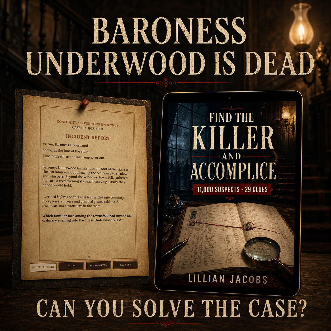 Find the Killer and Accomplice: An 11,000-Suspect Deduction Puzzle