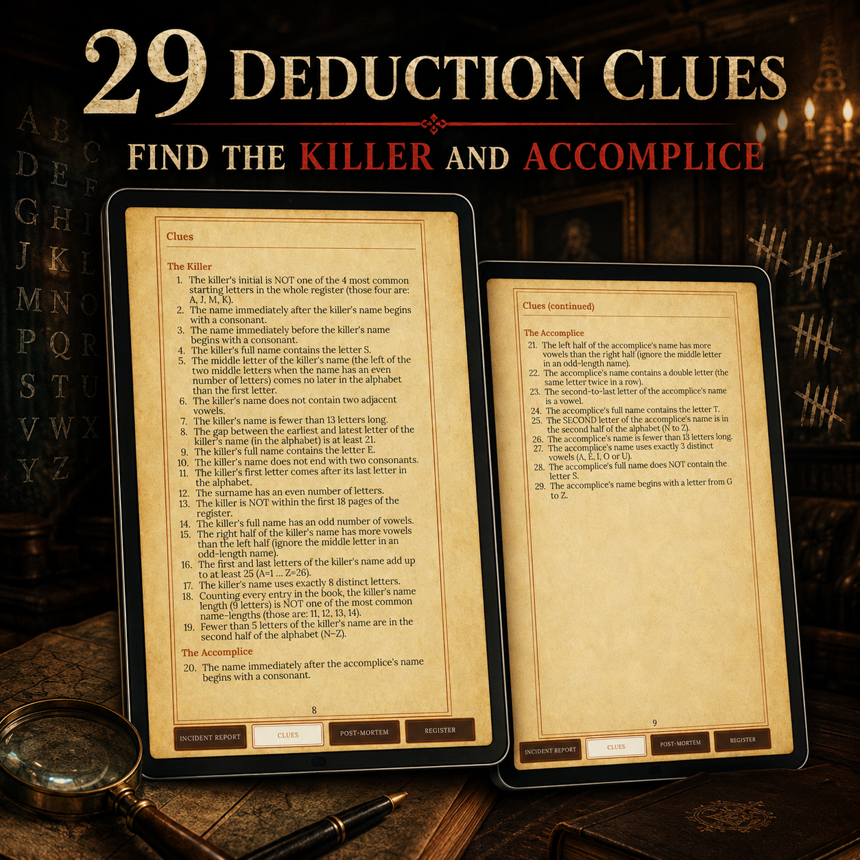 Find the Killer and Accomplice: An 11,000-Suspect Deduction Puzzle