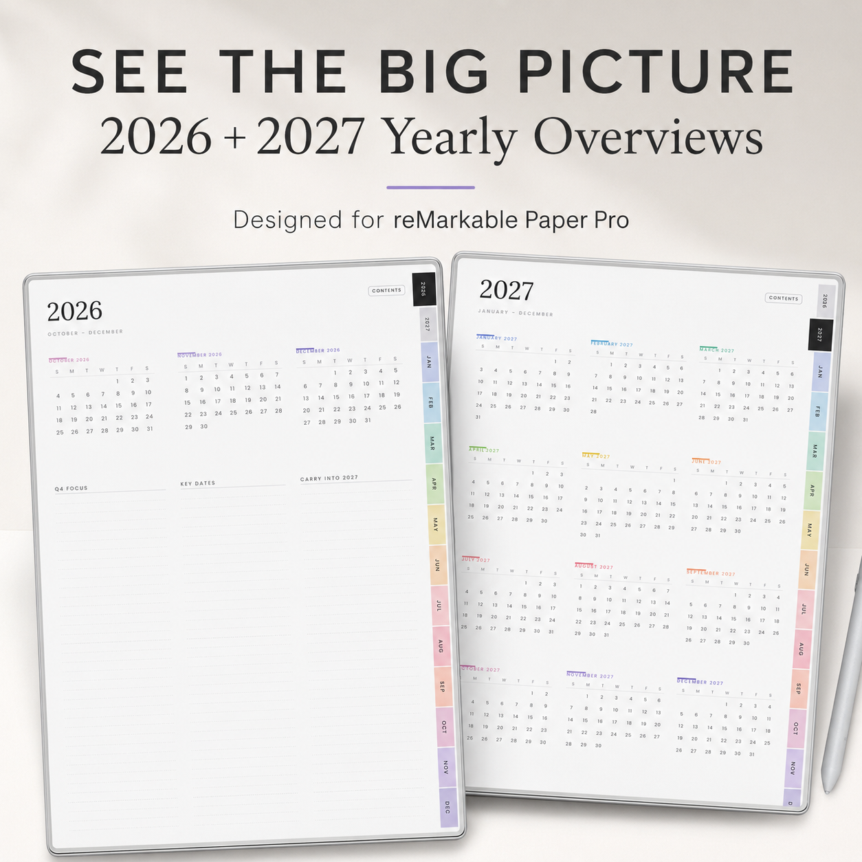 2026–2027 reMarkable Paper Pro Digital Planner | Hyperlinked 15-Month Productivity Planner