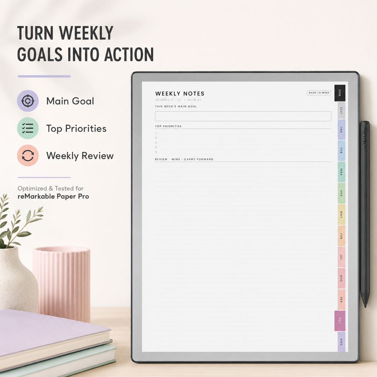 2026–2027 reMarkable Paper Pro Digital Planner | Hyperlinked 15-Month Productivity Planner