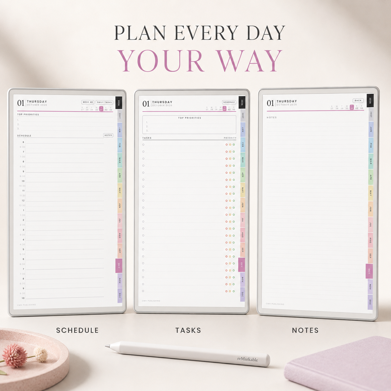 2026–2027 reMarkable Paper Pro Move Digital Planner – Hyperlinked Daily, Weekly and Monthly Productivity Planner