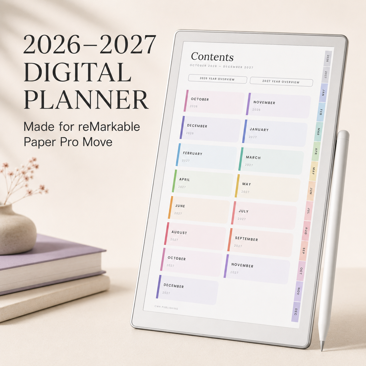 2026–2027 reMarkable Paper Pro Move Digital Planner – Hyperlinked Daily, Weekly and Monthly Productivity Planner