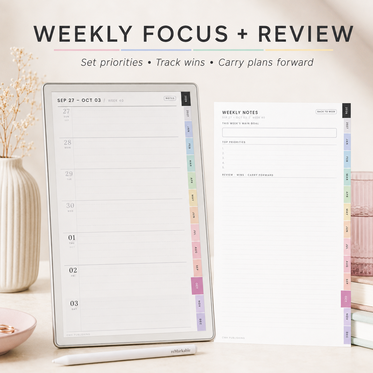 2026–2027 reMarkable Paper Pro Move Digital Planner – Hyperlinked Daily, Weekly and Monthly Productivity Planner