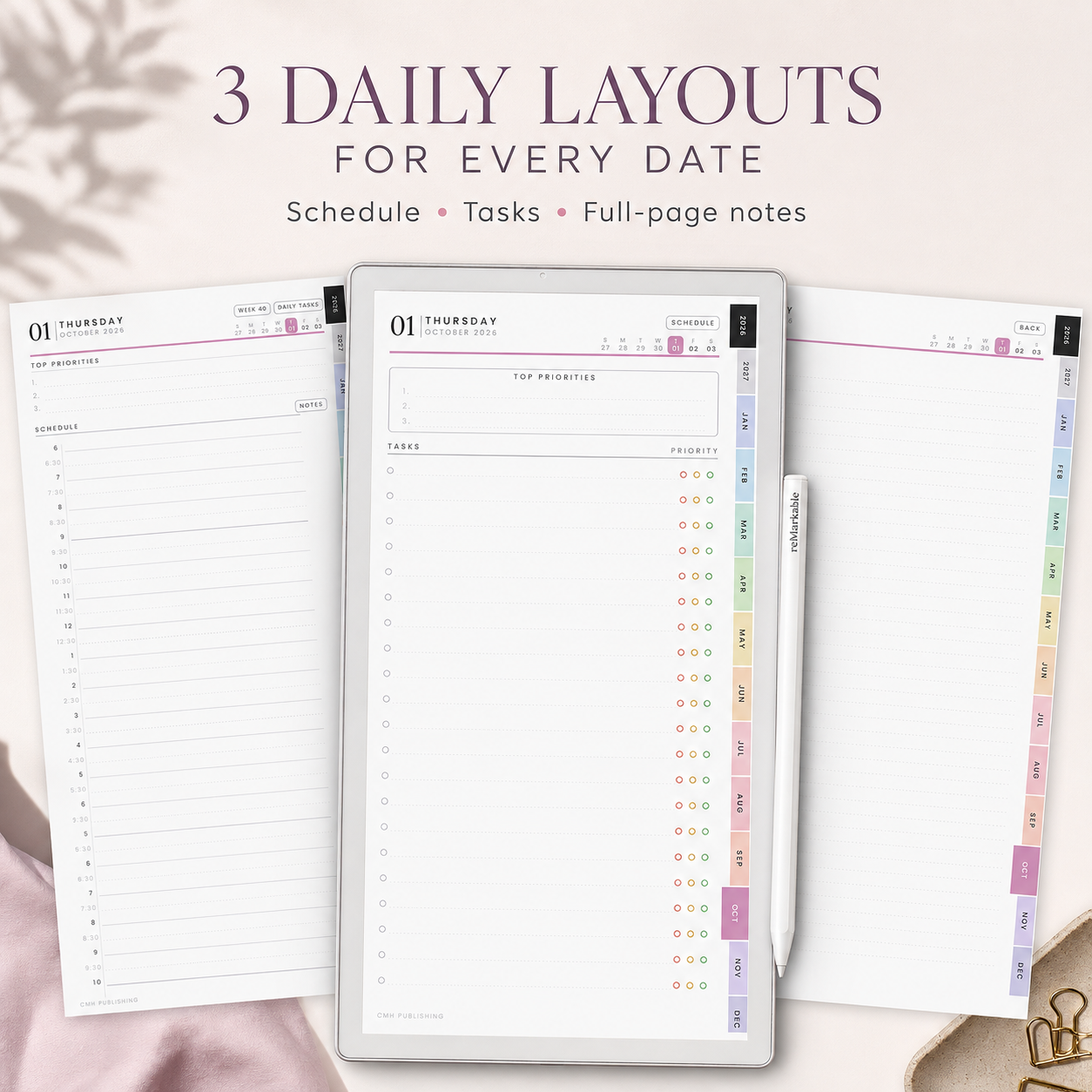 2026–2027 reMarkable Paper Pro Move Digital Planner – Hyperlinked Daily, Weekly and Monthly Productivity Planner