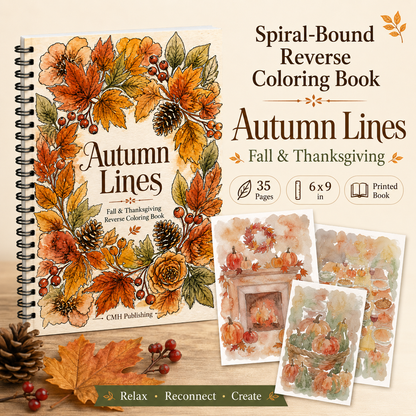 Autumn Lines, Fall & Thanksgiving Reverse Coloring Book for Adults