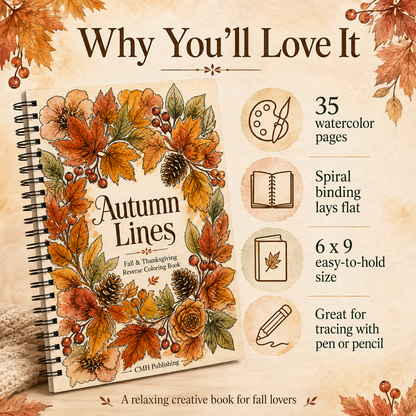 Autumn Lines, Fall & Thanksgiving Reverse Coloring Book for Adults