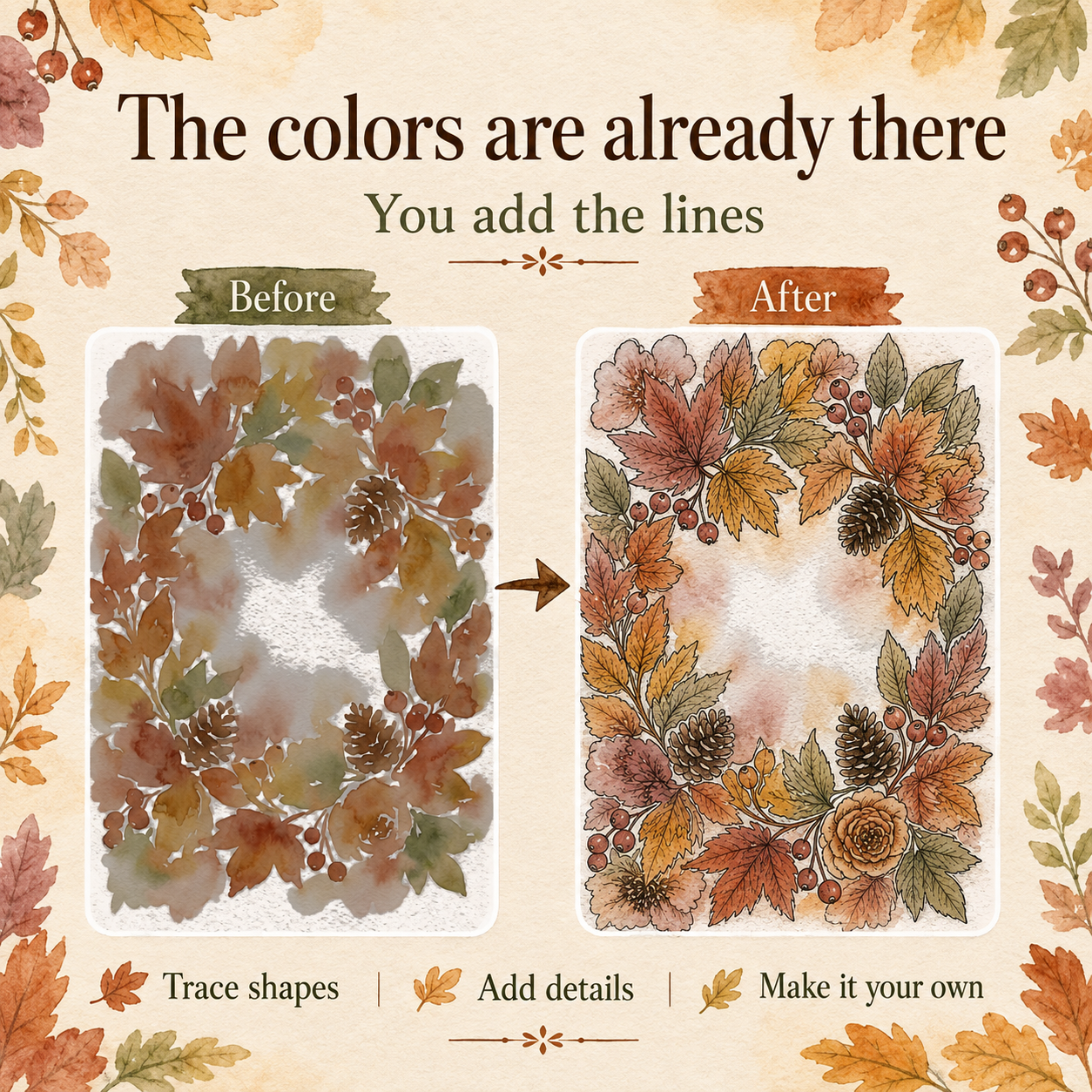 Autumn Lines, Fall & Thanksgiving Reverse Coloring Book for Adults