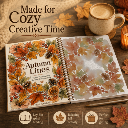 Autumn Lines, Fall & Thanksgiving Reverse Coloring Book for Adults